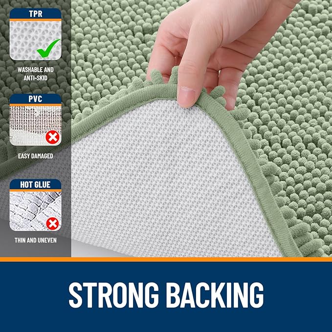 OLANLY Large Bathroom Rugs 47x32, Extra Soft Absorbent Chenille Bath Rugs, Rubber Backing Quick Dry, Machine Washable Bath Mats for Bathroom Floor, Tub and Shower, Home Decor Accessories, Sage Green
