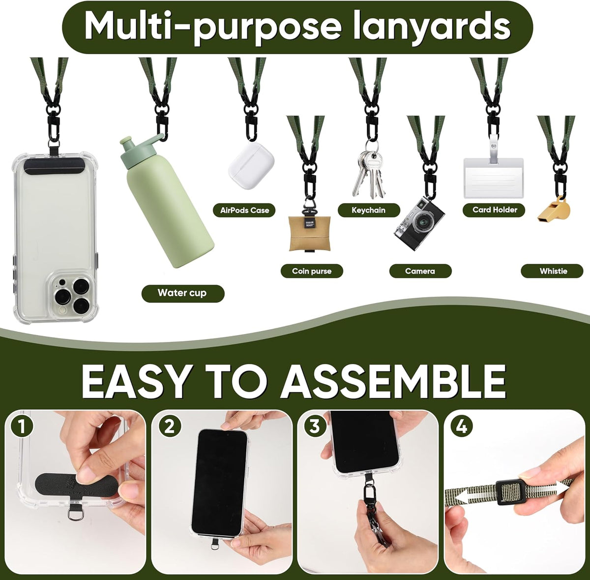 Cell Phone Strap Adjustable Wrist Strap Crossbody Cellphone Holder Extra Long Phone Lanyard Wrist Lanyard (Army Green)