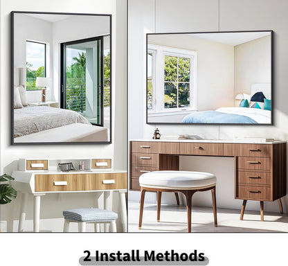 Bathroom Mirror,36x48 inch Large Wall Mirror for Bathroom Wall Mounted Black Rectangle Corner Mirrors,Black Bathroom Mirror for Living Room,Farmhouse,Bedroom Entryway,Horizontal/Vertical