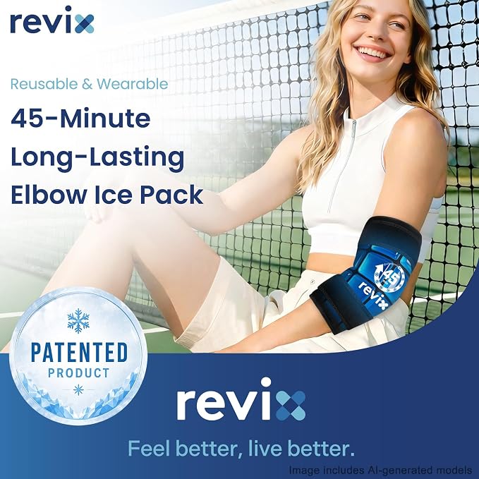 REVIX 2 Packs Elbow Ice Pack Wrap for Tennis Elbow, 45-Min | Compression Sleeve for Men & Women, Long-lasting Cold Relief for Golfer's & Tennis Elbow, Muscle Fatigue