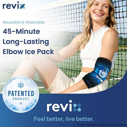 REVIX 2 Packs Elbow Ice Pack Wrap for Tennis Elbow, 45-Min | Compression Sleeve for Men & Women, Long-lasting Cold Relief for Golfer's & Tennis Elbow, Muscle Fatigue