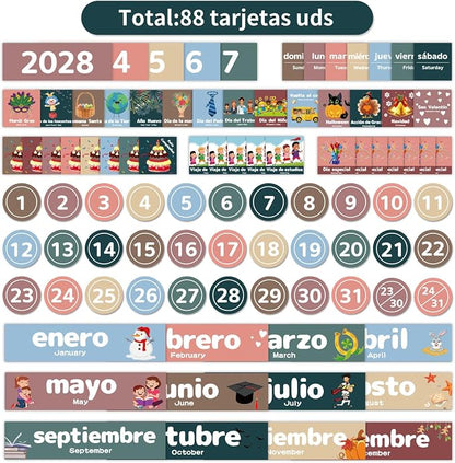Boczif Monthly Calendar Pocket Chart for Classroom(Spanish White)