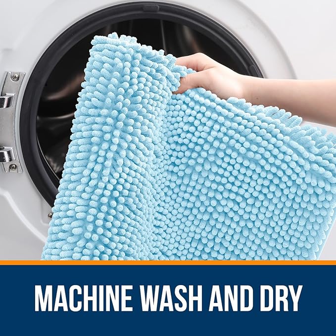 OLANLY Large Bathroom Rugs 59x35, Extra Soft Absorbent Chenille Bath Rugs, Rubber Backing Quick Dry, Machine Washable Bath Mats for Bathroom Floor, Tub and Shower, Home Decor Accessories, Sky Blue