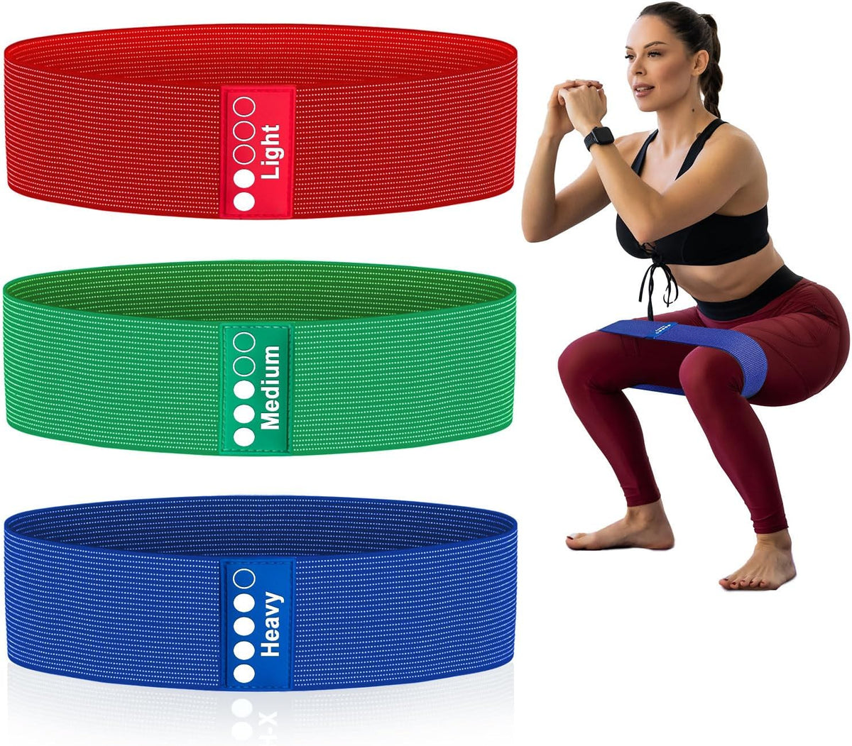 Resistance Bands for Working Out - Exercise Bands Set with Workout Guide - Fabric Elastic Bands for Physical Therapy - Fitness Bands Ideal for Legs Hip Glute