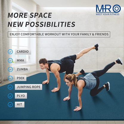 MRO Extra Large Exercise Mat 12'x7'/9'x7'/7'x7'/7'x5'(7mm), High-Density Workout Mats for Home Gym Flooring, Non-Slip, Extra Thick Durable Cardio Mat, Ideal for Plyo, MMA, Jump Rope - Shoe Friendly