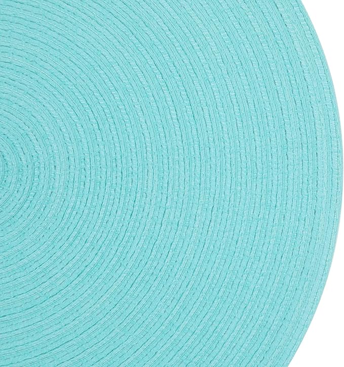 SHACOS Round Placemats Set of 6 Washable 15 inch Round Table Mats Cotton Polyester Woven Braided Place Mats for Dining Table (Aqua, 6)