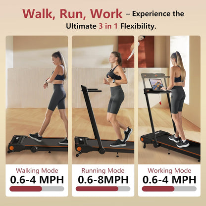 Foldable Treadmill with Incline Treadmill with Home Removable Desk Workstation 3.0 HP 3 in 1 Folding Small Compact Walking Treadmills 300 Lbs Capacity for Home Office