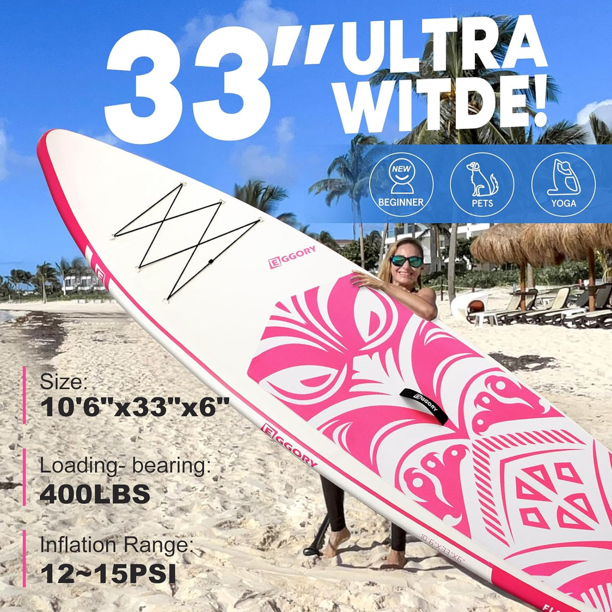 Inflatable Paddle Board,Stand Up Paddle Board Set, Extra Wide SUP Board with Removable Fin, Floating Paddle, Hand Pump, Waterproof Phone Pouch,Traveling Board