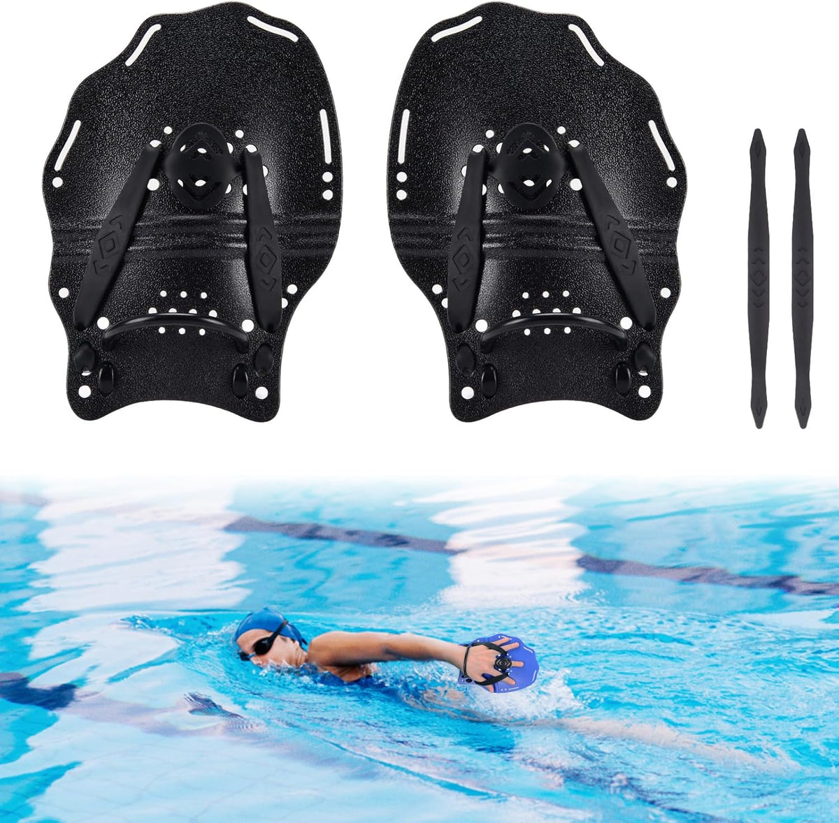 Hikeen Swim Paddle Hand for Adult and Junior, Swim Training Hand Paddles with Adjustable Straps, Swimming Hand Paddles for Training