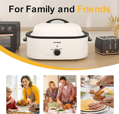 20 Quart Electric Roaster Oven with Self-basting Lid, Turkey Roaster Oven with Removable Pan and Rack, White