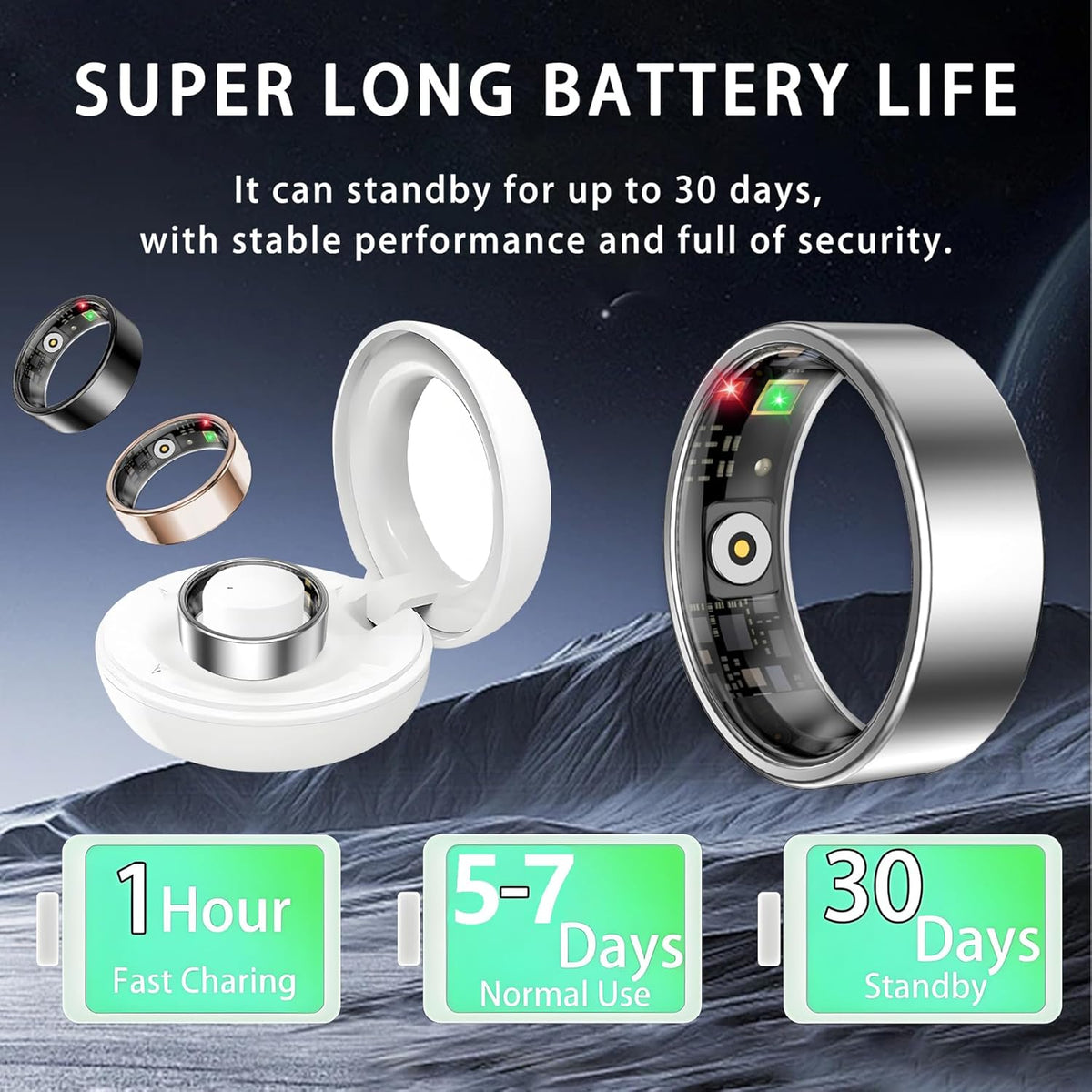 Smart Ring for Women Men, Sleep Tracker Ring, Waterproof Fitness Tracker Health Rings with Heart Rate Monitoring, Blood Oxygen, Stress Distance Calories Steps Tracking, No Subscription Fee(Silver, #7)