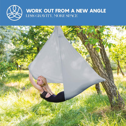 Aerial Silk Yoga Hammock & Swing for Home, Inversion Exercises, Starter Kit for All Levels - Durable with Extension Straps, Carabiners, and Pose Guide