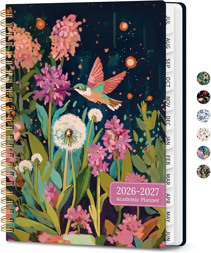 Academic Planner 2026-2027, Monthly and Weekly Calendar Planner, July 2026 - June 2027, Pretty Hardcover Teacher Student Planning Agenda Book with Tabs, Fit for School Office Supplies, 8.5" x 11", Humming Glow