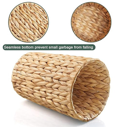 2 Gallon Wicker Trash Can, Woven Water Hyacinth Wicker Waste Basket for Bathroom, Small Trash Can for Bedroom, Round Garbage Can for Boho Decor Bedroom Bathroom