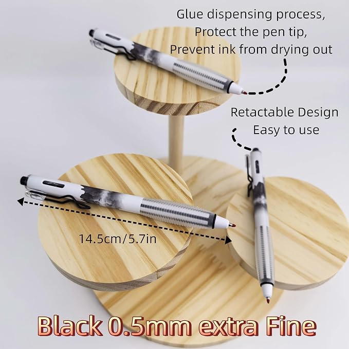 Fengtaiyuan Retractable Gel Pens, 0.5mm ST Precision Tip Quick Dry Black Ink, Gradient Black Barrel with Triangular Silicone Non-Slip Grip, Ergonomic Smooth Pens for Exam School Office [Pack of 12]