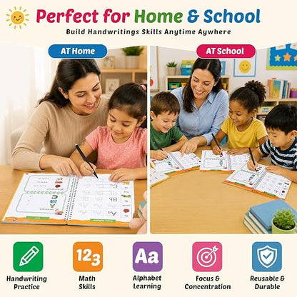 Premium 7 Magic Grooved Writing Practice Kids Books Reusable Hand Writing Practice Book Education Learn Home School Childrens Books Ages 3-8 Preschool