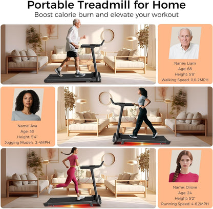 Treadmill with Incline, 3.0HP Small Treadmills for Home, Portable Electric Treadmill with Handles,Lightweight Walking Pad,Compact Running Treadmills,Walking Pad with Handle,LED Dispay,300LBS Capacity