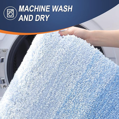 OLANLY Bathroom Runner Rugs Mat 47x20, Extra Soft Absorbent Microfiber Bath Rugs, Rubber Backing, Quick Dry, Washable Long Bath Mats for Bathroom, Tub and Shower, Home Decor Accessories, Light Blue