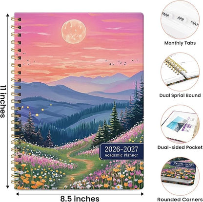 Planner 2026-2027, Academic Year Monthly & Weekly Planner Caledndar, July 2026 - June 2027, Hardcover Large Planning Agenda Book with Tabs for School Office Supplies, 8.5" x 11" - Dreamscape Hills