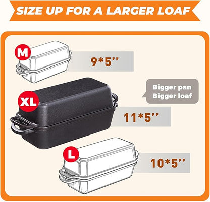 11x5 Inch Cast Iron Loaf Pan, 5.8 Qt Large Dutch Oven Loaf Pan with Lid, Sourdough Bread Baking Pan for Homemade Bread|Meatloaf, Even Heat Distribution & Oven Safe up to 500°F