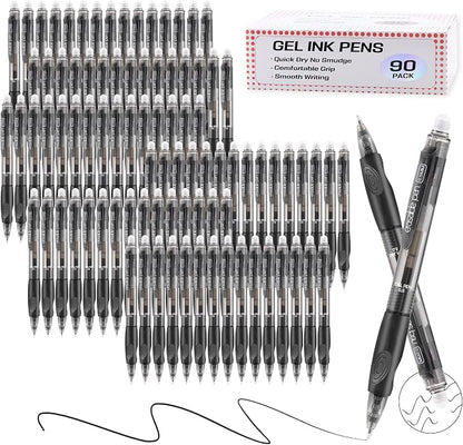USUAL 90 Black Retractable Erasable Gel Pens Clicker, Fine Point(0.5mm), Make Mistakes Disappear, Premium Comfort Grip, Black Ink for Planners,Smooth Writing Pen Office Back-to-School Supplies