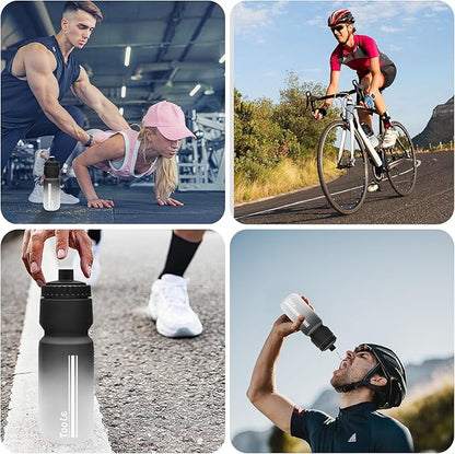 2 Pack Bike Water Bottle, Squeeze Water Bottle Leakproof BPA Free 24oz | with Capacity Scale w/Pull Top Lid, Reusable, for Bicycle, Gym,Camping, Hiking