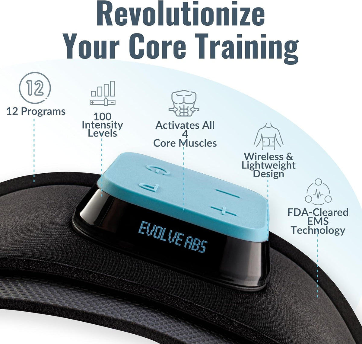 Slendertone Evolve Abs Trainer, EMS Training Device, Abdominal Muscle Trainer, Abdominal Trainer with 12 Programs and 100 Intensities, Portable Muscle Stimulator, for Abdomen Fitness Training