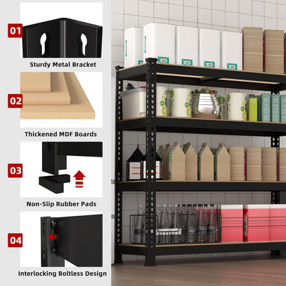 2 Packs 36" W x 16" D x 55" H Adjustable Garage Storage Shelves - 4-Shelf Heavy Duty Shelving Unit, Metal Utility Storage Organizer Racks for Warehouse Pantry Closet Kitchen, Black