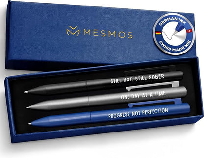 MESMOS Meaningful Sobriety Gifts for Men, 3pk Fancy Pen Set with German-Made Ink, Inspirational Pens, Proud of You Sober Gifts, Sober Affirmation Quote