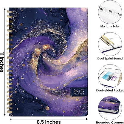 Planner 2026-2027, Academic Year Monthly & Weekly Planner Caledndar, July 2026 - June 2027, Hardcover Large Planning Agenda Book with Tabs for School Office Supplies, 8.5" x 11" - Cosmic Amethyst