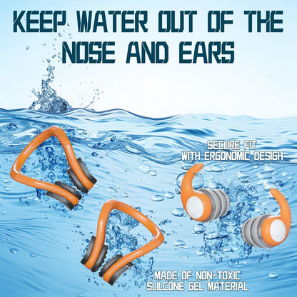Swimming Nose Clip Ear Plugs - 9 Packs Silicone Swim Nose Plugs with Earplugs for Kids,Waterproof Pool Nose Plug for Diving Surfing and Other Water Sports with Storage Box,Multi-Color