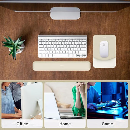MOSISO Wrist Rest Support Mouse Pad & Keyboard Set, Khaki | Rectangular Ergonomic Mousepad, Non-Slip Base, Home/Office Pain Relief & Easy Typing, Neoprene Cloth & Raised Silicone Lining