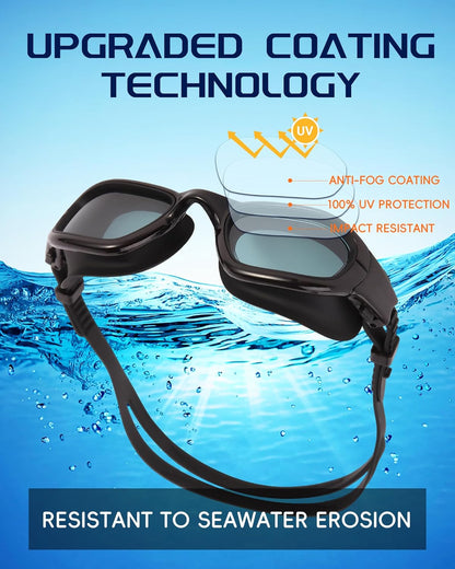 Swim Goggles, Goggles Adult with Swimming Cap, Nose Clip & Ear Plugs, UV Protection Anti-Fog Lens and Case for Adult