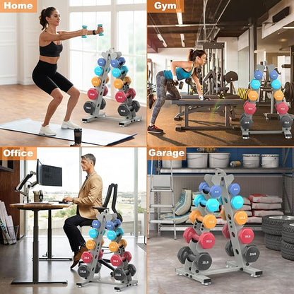 TomCare 6-Tier|5-Tier|4-Tier|2-Tier Dumbbell Rack Stand Only for Home Gym | Stable A-Frame, Fits 5–35 lb Dumbbells, Protective Padded Cradles, Adjustable Feet, Easy-Carry Handle (Stand Only)