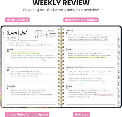 Academic Planner 2026-2027, Monthly and Weekly Calendar Planner, July 2026 - June 2027, Pretty Hardcover Teacher Student Planning Agenda Book with Tabs, Fit for School Office Supplies, 8.5" x 11", Humming Glow
