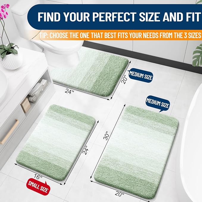 OLANLY Bathroom Rugs Mat 30x20, Extra Soft Absorbent Microfiber Bath Rugs, Rubber Backing, Quick Dry, Machine Washable Bath Mats for Bathroom Floor, Tub and Shower, Home Decor Accessories, Sage Green