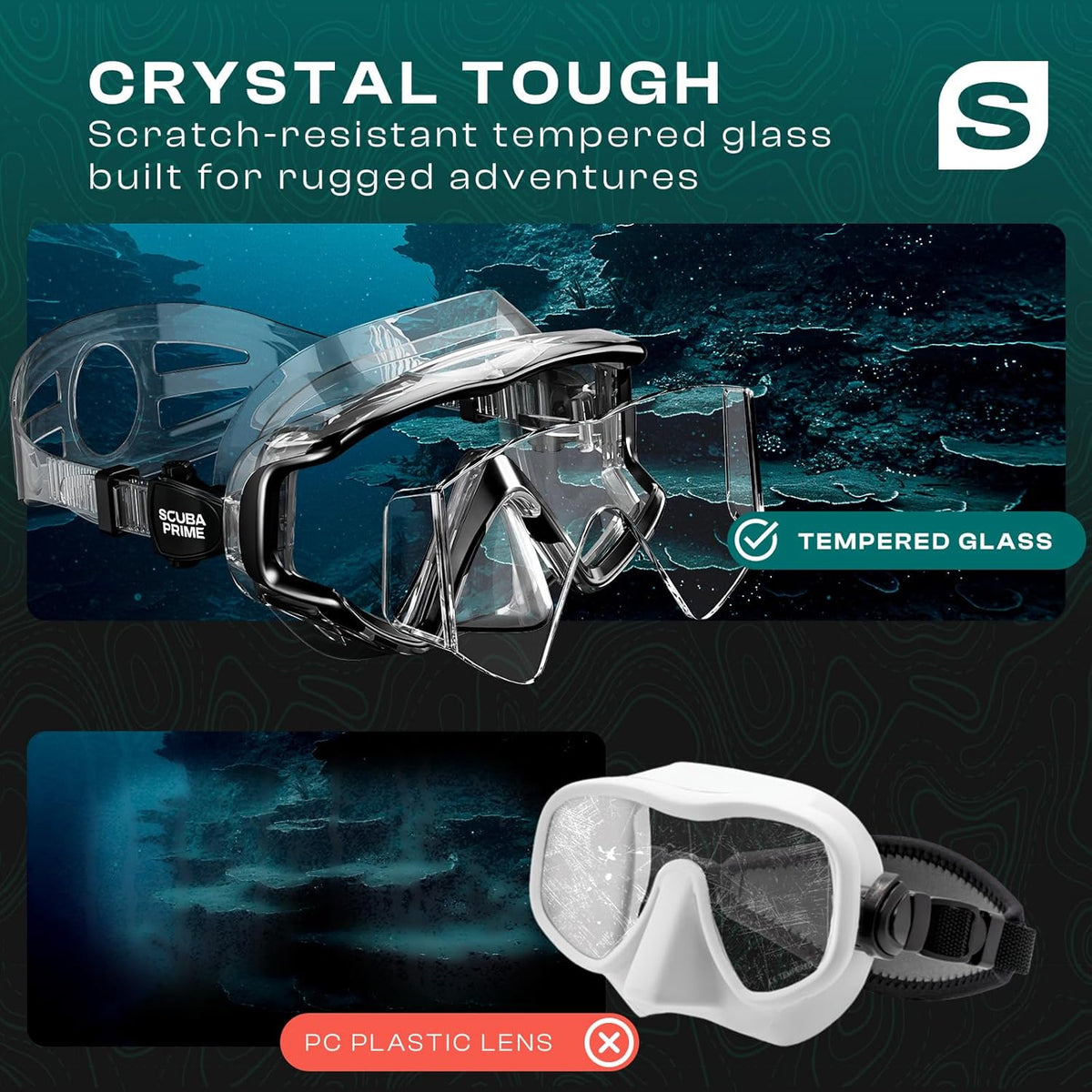Pano 3 Scuba Diving Mask, Tempered Glass Snorkel Mask Three-Window Scuba Mask No-Leak Dive Mask Silicone Skirt Diving Mask for Snorkeling and Scuba Use