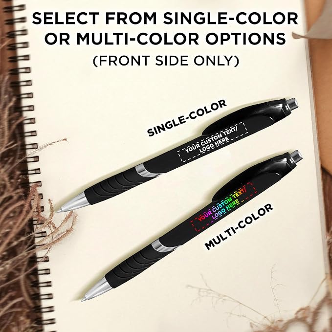 DISCOUNT PROMOS Ballpoint Pens With Rubber Grip - 50 pack - Customizable Text, Logo - Black Ink Ball Point Pen with Soft Touch Plastic - Black