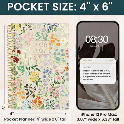 bloom daily planners 2026-2027 Academic Year Pocket Planner (July 2026 - July 2027) 13 Months - SMALL 4” x 6” Weekly Monthly Agenda Organizer & Calendar Book - Garden Party, Beige