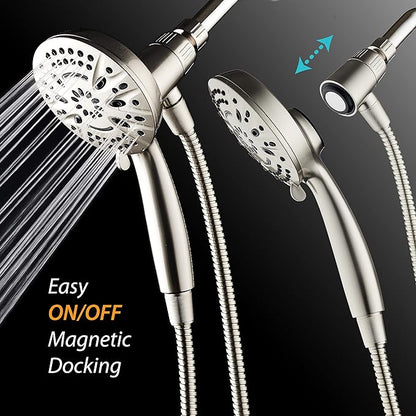AquaDance New Magnetic Guidance Docking System - High-Pressure 8-setting Handheld Shower Head with Giant 5 inch Face, Magnetic Bracket, Extra-long 72 inch Stainless Steel Hose/All Nickel Finish