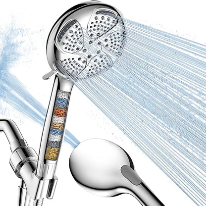 FEELSO Filtered Shower Head with Handheld, High Pressure 7 Spray Showerhead with Filters for Hard Water - Remove Chlorine, Reduce Dry Itchy Skin, Anti-clog Nozzles, Power Wash to Clean Tub, Tile & Pet