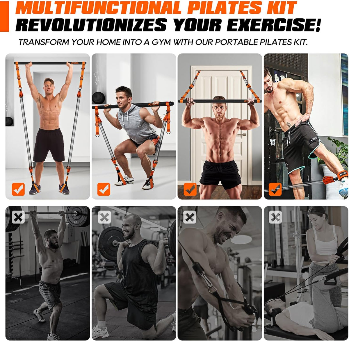 Pilates Bar Kit with Resistance Bands, Heavy Duty Pilates Equipment for Men, Strength Training Bar for Legs, Hip, Back, Arm, Abs, Chest, Shoulders, Portable Home Gym Full Body Workout Equipment