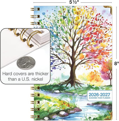 HARDCOVER Academic Year 2026-2027 Planner: 14 Months (May 2026 Through June 2027) 5.5"x 8" Daily Weekly Monthly Planner Yearly Agenda. Bookmark, Pocket Folder and Sticky Note Set (Tree Seasons)