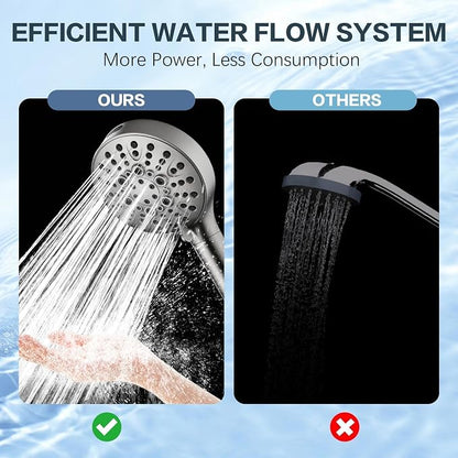 BRIGHT SHOWERS Filtered Shower Head with Handheld, High Pressure 9 Spray Mode Showerhead with Long Hose and Bracket, Water Softener Filters Beads for Hard Water - Removes Chlorine, Brushed Nickel