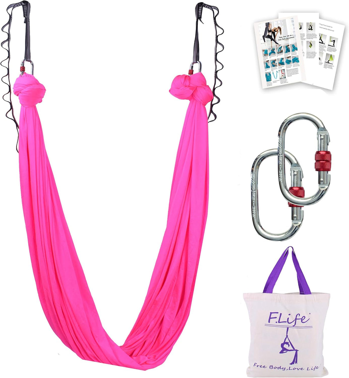 F.Life Aerial Silk Yoga Hammock & Swing for yoga Inversion,Strength training,starter hardware kit