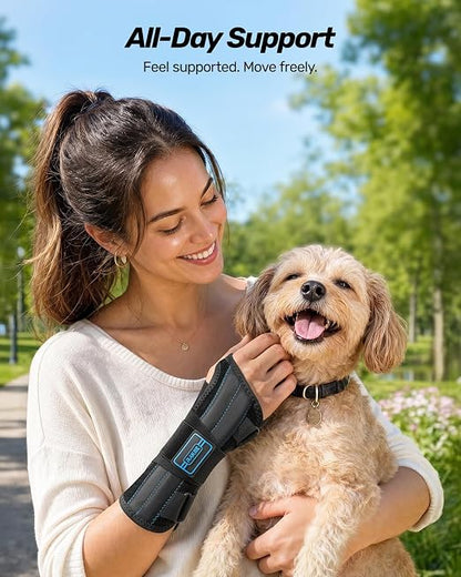 Rakiie Upgraded Carpal Tunnel Wrist Brace, Night Support for Arthritis, Sprain & Tendonitis Pain Relief, Flexible 3-Bar Support, Breathable Fit Hand Splint for Men & Women (Blue, Small, Right Hand)