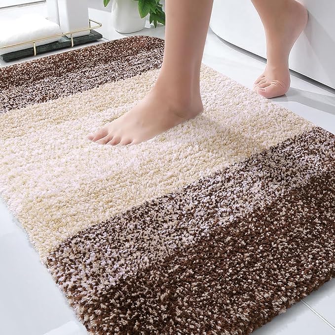 OLANLY Bathroom Rug Mat 30x20, Extra Soft and Absorbent Microfiber Bath Rugs, Non-Slip Plush Shaggy Bath Carpet, Machine Wash Dry, Bath Mats for Bathroom Floor, Tub and Shower, Brown