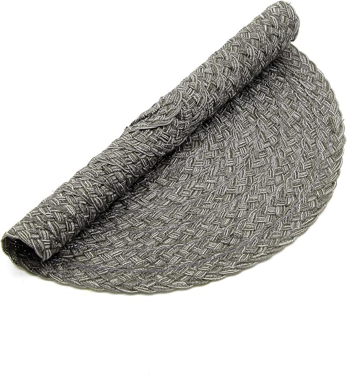 SHACOS Round Braided Placemats Set of 6 Thick Woven Placemats Washable 15 inch Circle Place Mats Non Slip Table Mats for Dining Table, Gray White