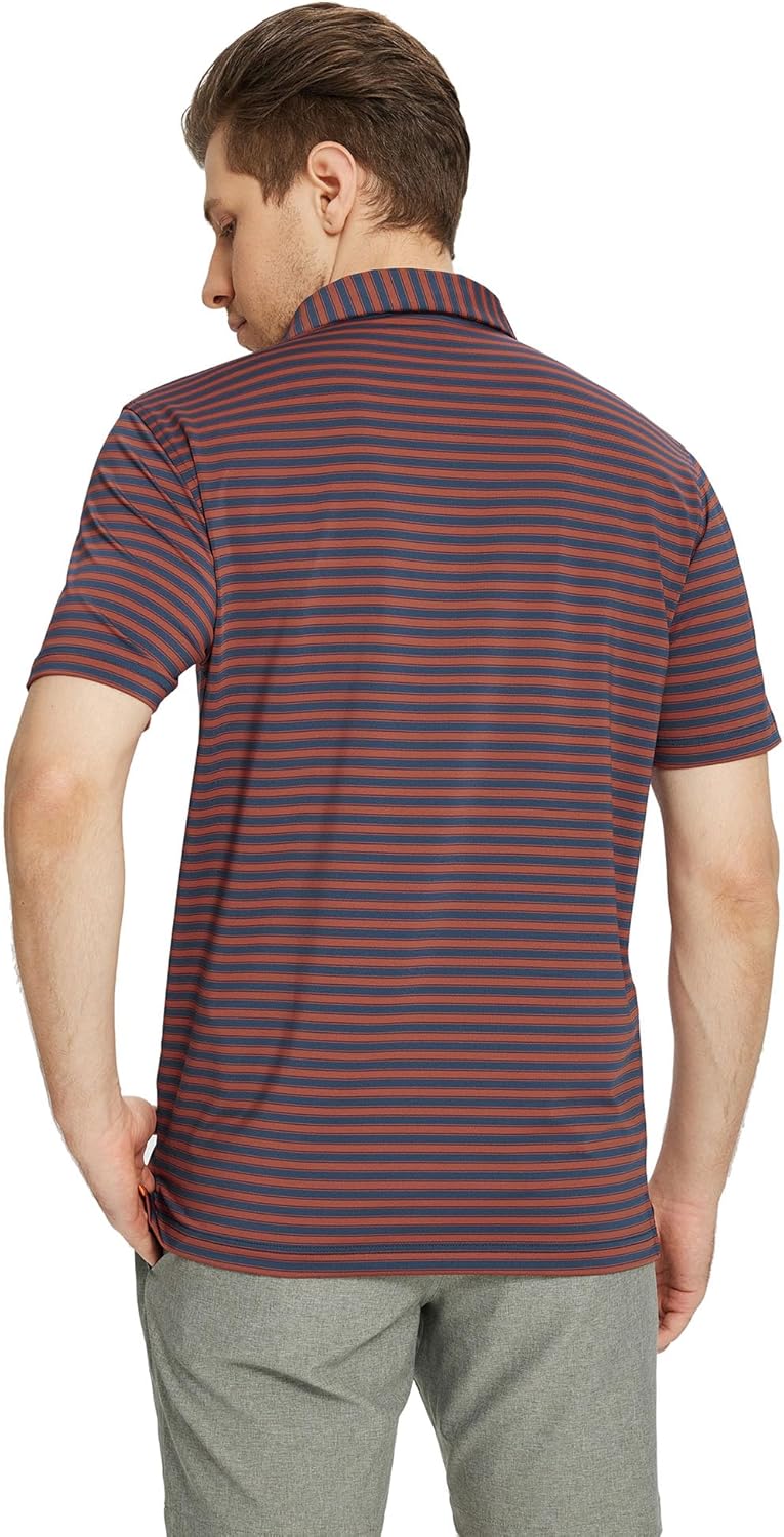M MAELREG Golf Shirts for Men Short Sleeve Dry Fit Casual Striped Performance Moisture Wicking Collared Mens Polo Shirts