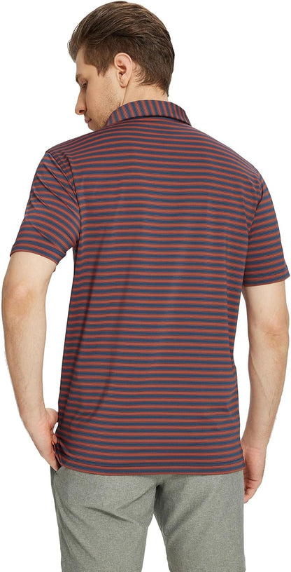 M MAELREG Golf Shirts for Men Short Sleeve Dry Fit Casual Striped Performance Moisture Wicking Collared Mens Polo Shirts
